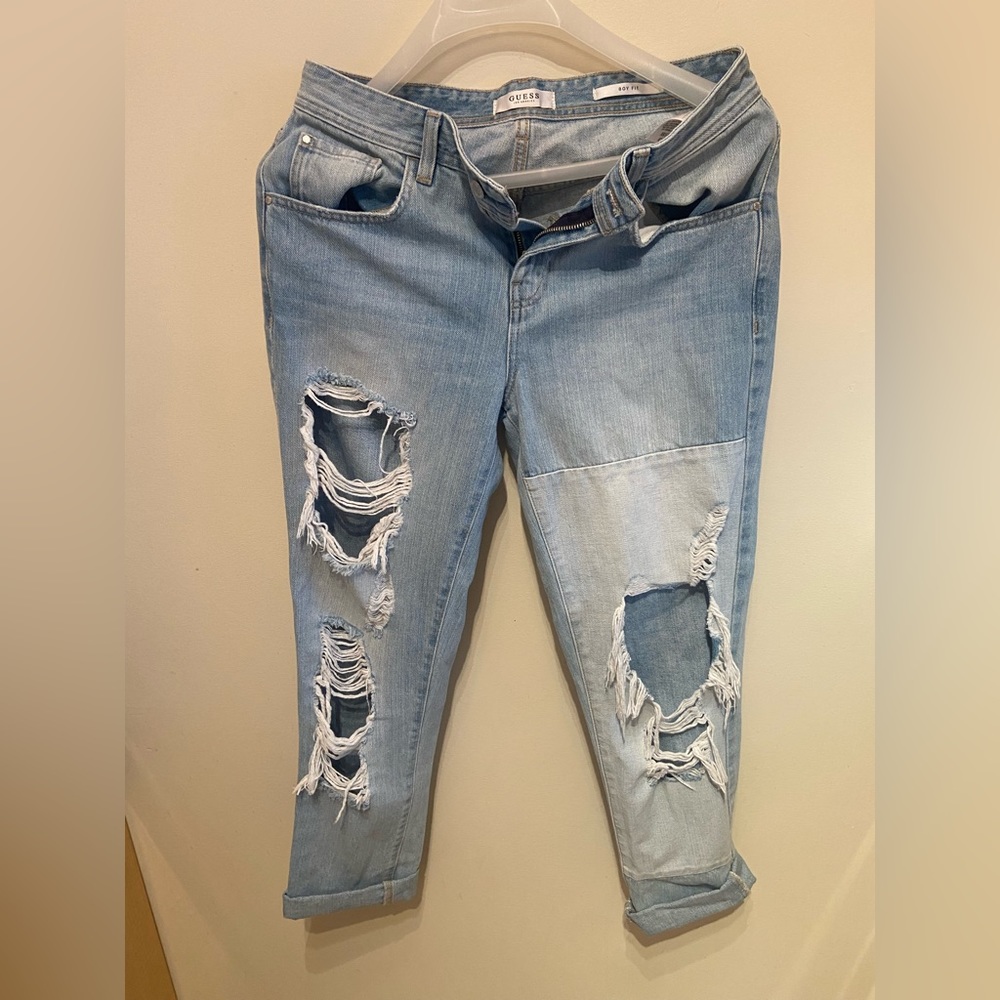 Vintage Guess Boy Fit Distressed Cropped Jeans